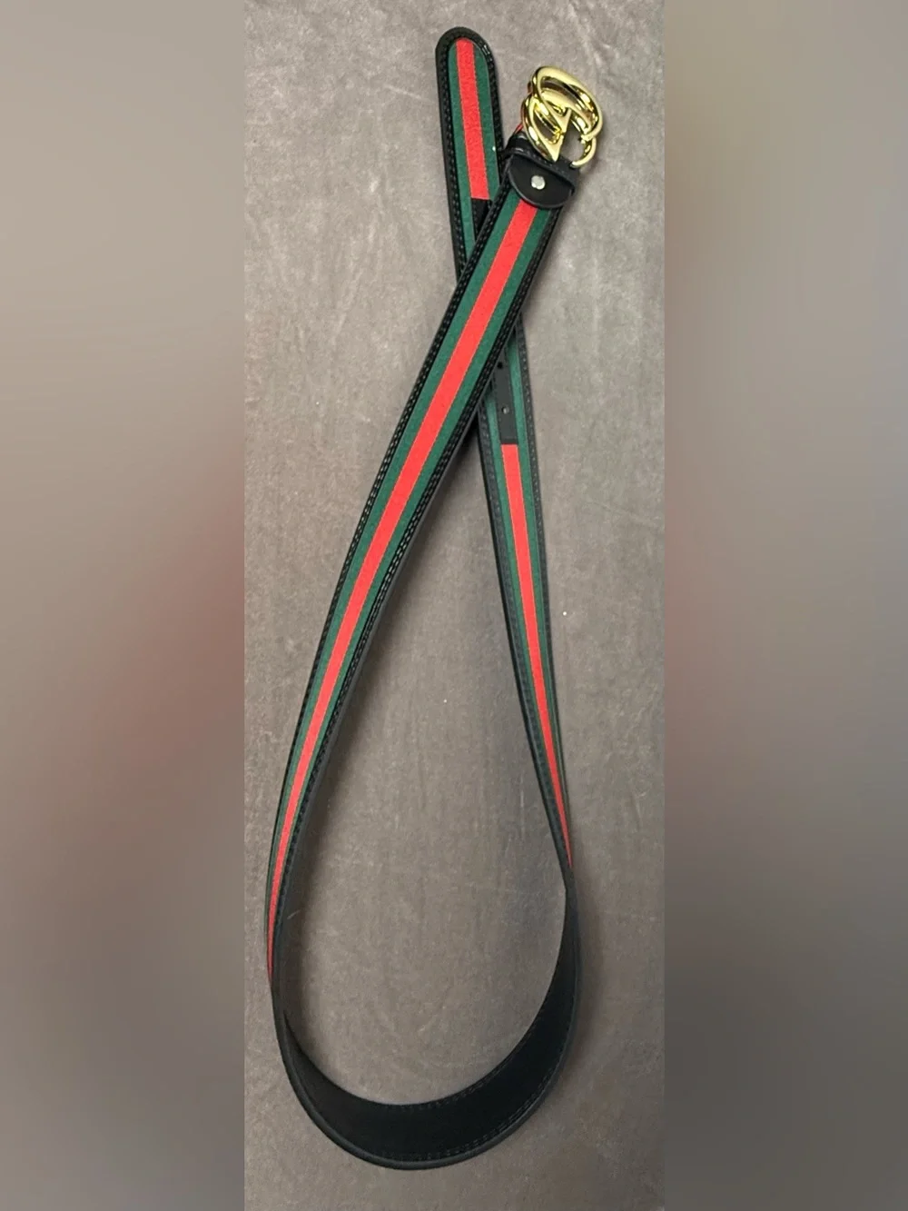 Designer Green and Red Web Belt Gold tone Double G Buckle unisex New 50/125 - Picture 2 of 6